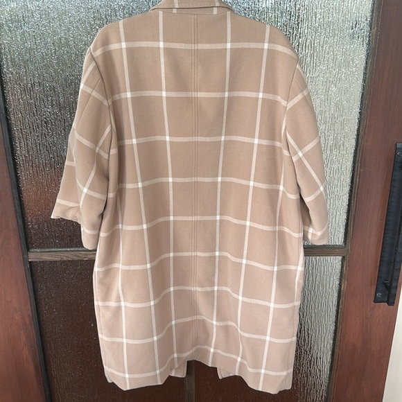 Toccin Nude & White Windowpane 3/4 Sleeve Fully Lined Mid Length Topper Coat  L - Picture 8 of 9